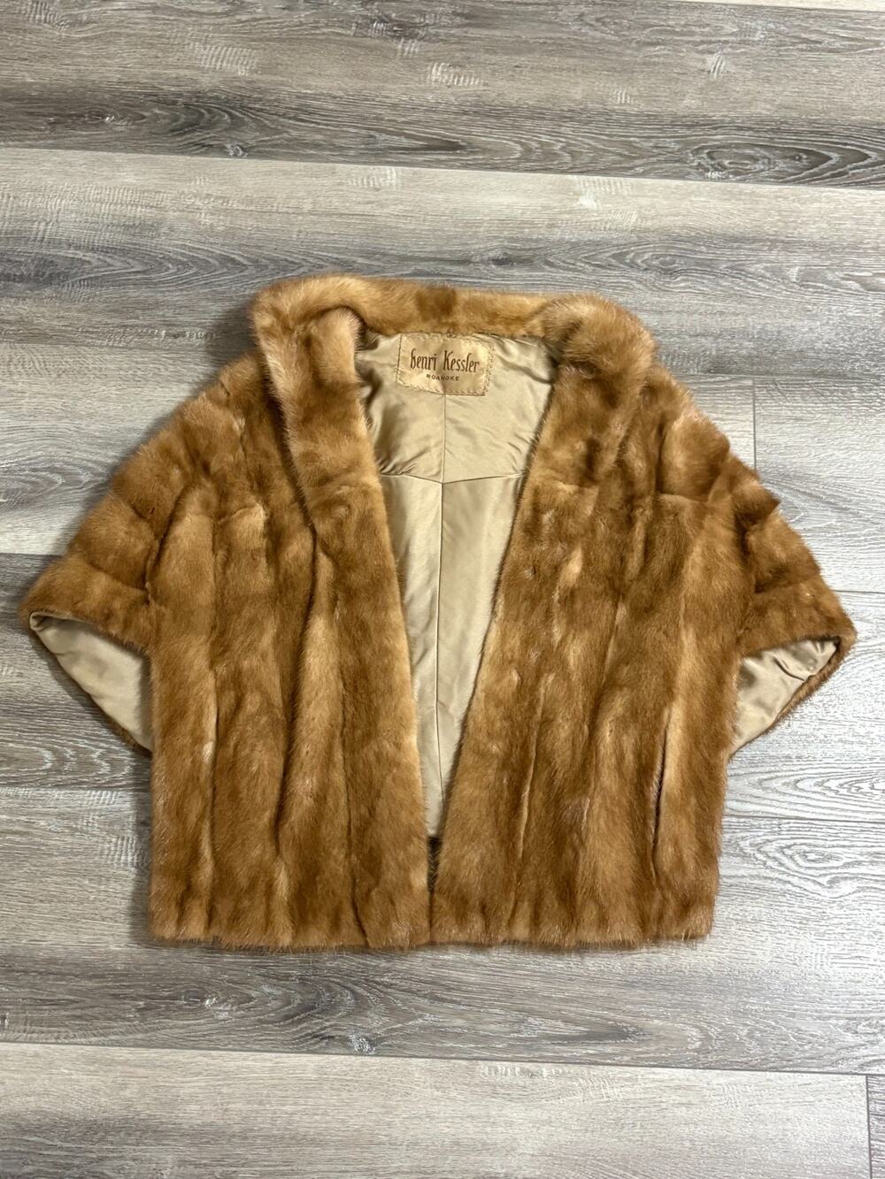 Vintage 1940s Henri Kessler Fur Shawl Jacket Over Shoulders Retro - Womens Large